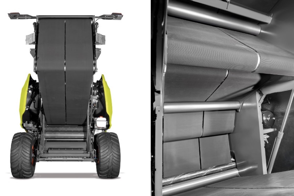 La nuova camera di pressatura è dotata di due cinghie HD senza fine, un nuovo sistema idraulico e un nuovo braccio tenditore